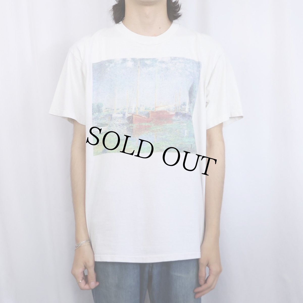 画像2: 90's Claude Monet USA製 "Red Boats at Argenteuil" アートプリントTシャツ L (2)