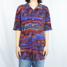 画像3: 90's Y.M.L.A. USA製 総柄 プリーツ加工 オープンカラーシャツ L (3)