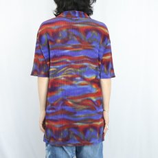 画像4: 90's Y.M.L.A. USA製 総柄 プリーツ加工 オープンカラーシャツ L (4)
