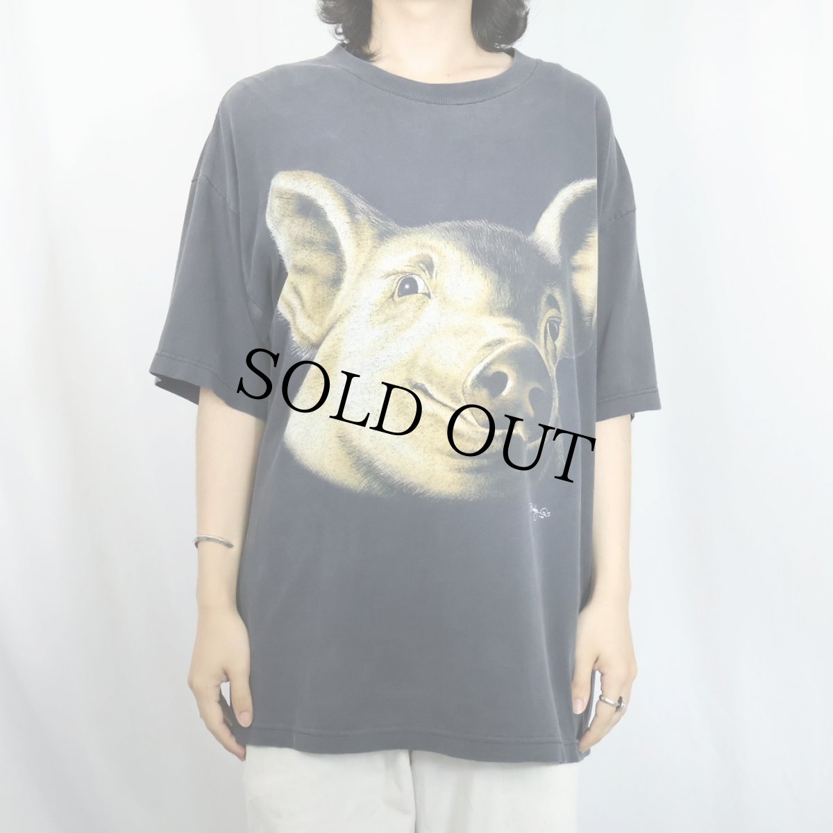 画像2: 90's Bobby G's ブタ 大判プリントTシャツ BLACK XL (2)