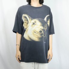 画像2: 90's Bobby G's ブタ 大判プリントTシャツ BLACK XL (2)