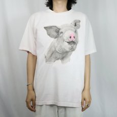 画像2: ブタ イラストプリントTシャツ L (2)