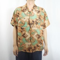画像2: 50〜60's Gabey original オールオーバーパターン シルクハワイアンシャツ  (2)