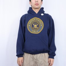画像3: 90's SOFFE USA製 "U.S.NAVY" リフレクタープリントスウェットフーディー NAVY L (3)