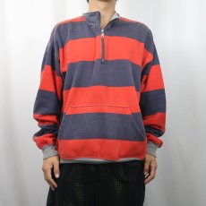 画像2: 90's CHEETAH SPORT ボーダー柄 ハーフジップスウェット L (2)
