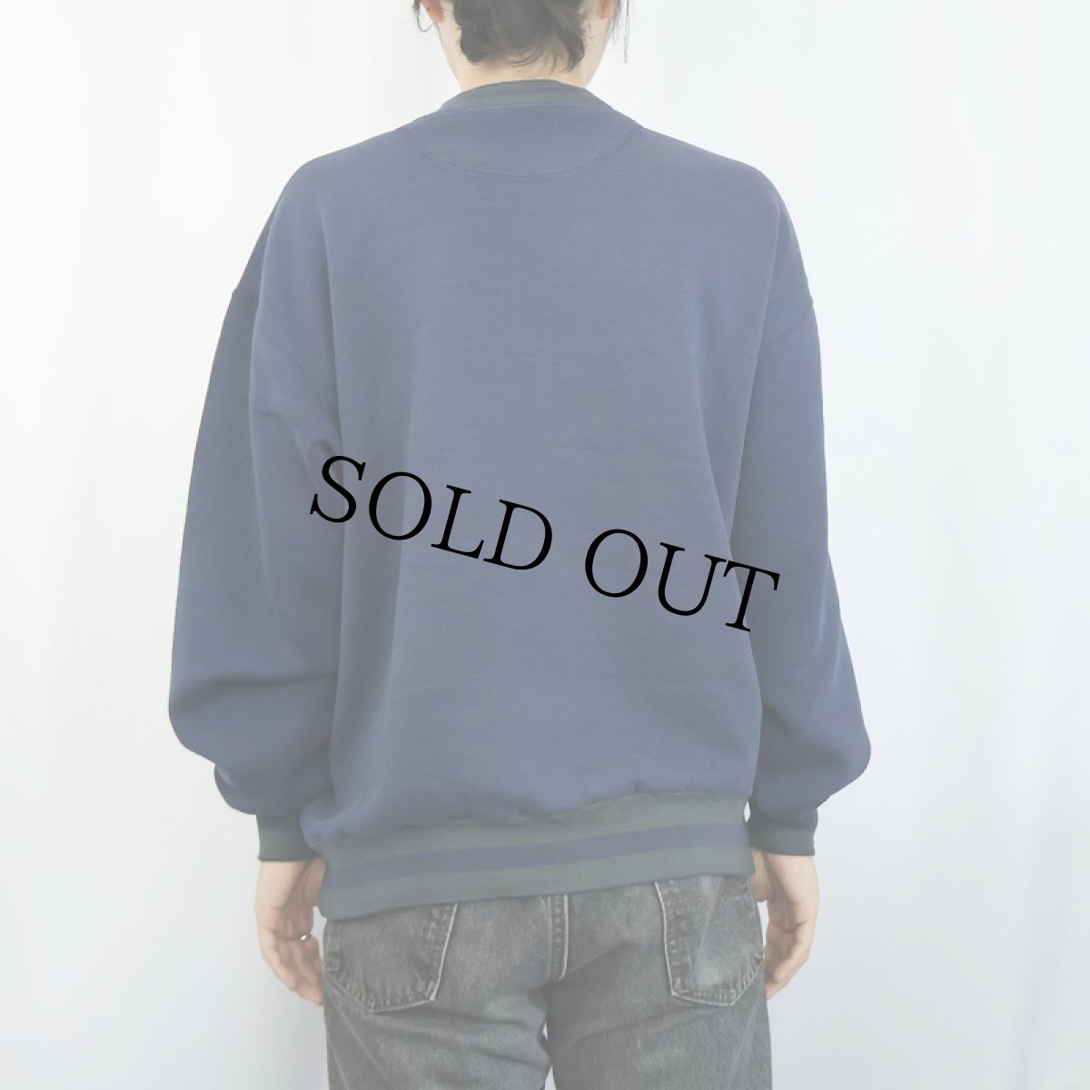 画像3: 90's RUSSELL ATHLETIC USA製 ボーダーリブ ヘンリーネックスウェット NAVY L (3)