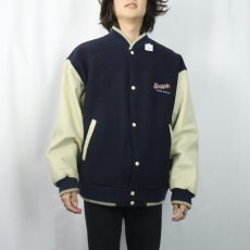 画像4: 90's MV SPORT "Snapple" 飲料メーカーロゴ刺繍 ウール×レザー リバーシブルスタジャン NAVY XL (4)