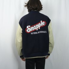 画像5: 90's MV SPORT "Snapple" 飲料メーカーロゴ刺繍 ウール×レザー リバーシブルスタジャン NAVY XL (5)