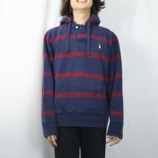 画像2: POLO Ralph Lauren ロゴ刺繍 ボーダー柄 スウェットフーディ L (2)