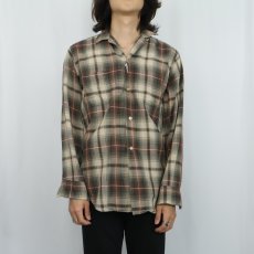 画像2: 60's PILGRIM オンブレーチェック柄 コットンオープンカラーシャツ M (2)