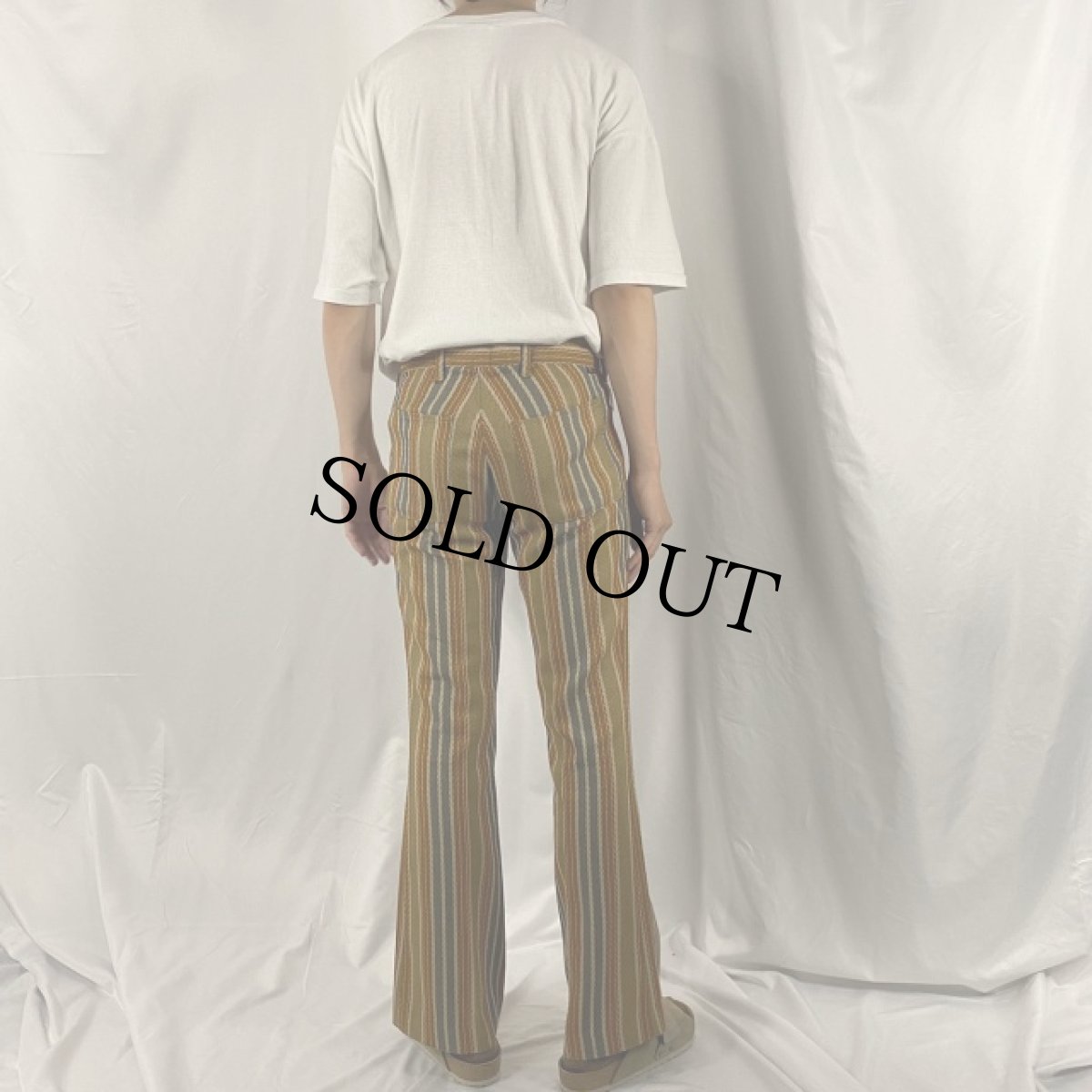 画像4: 70's マルチストライプ柄 フレアパンツ W32 (4)