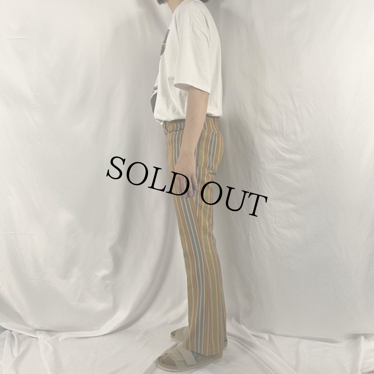 画像3: 70's マルチストライプ柄 フレアパンツ W32 (3)