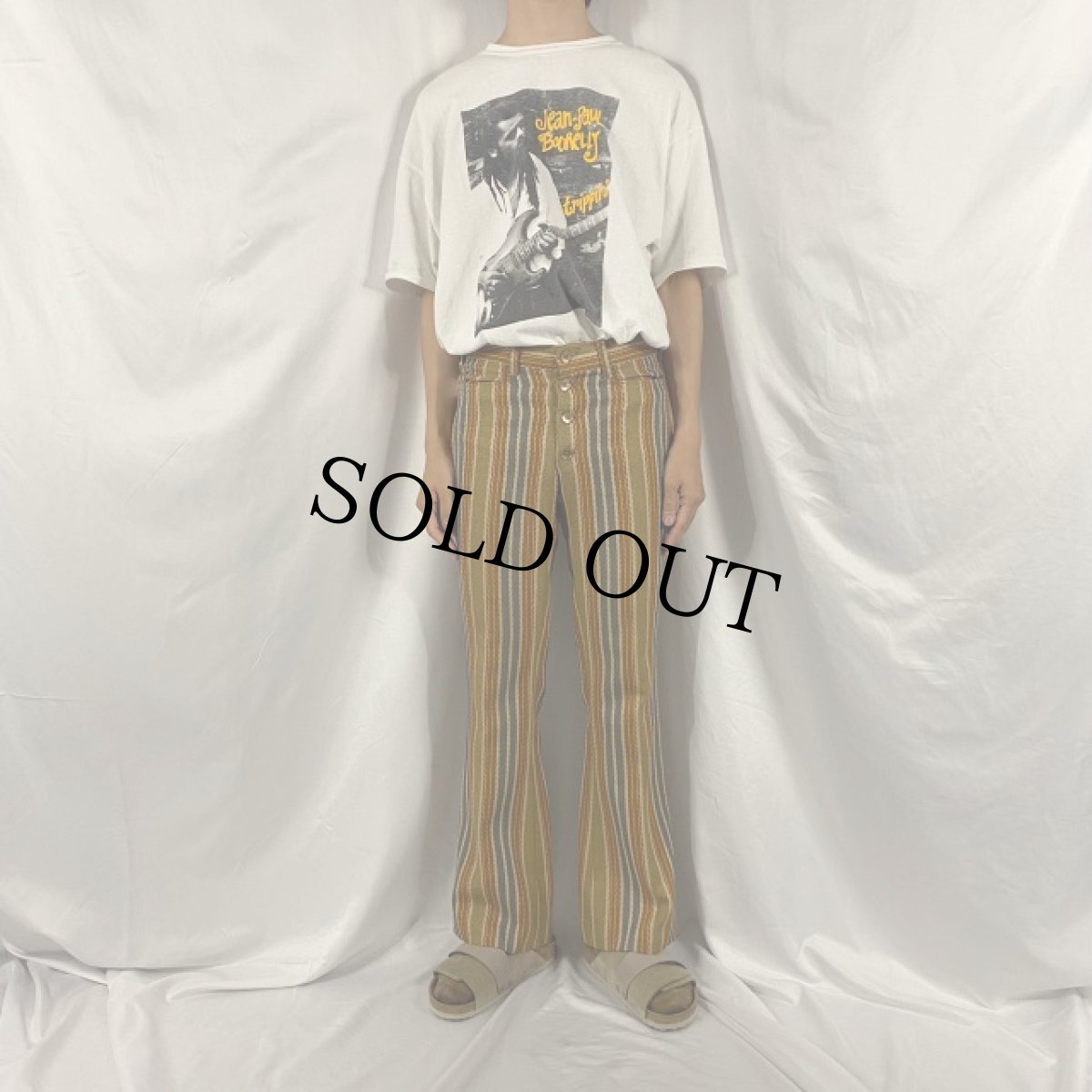 画像2: 70's マルチストライプ柄 フレアパンツ W32 (2)