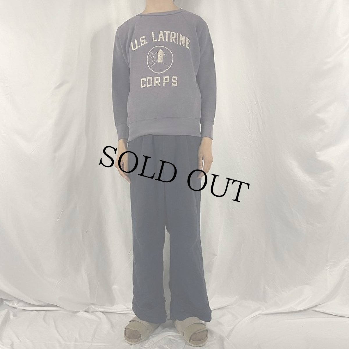画像2: 50〜60's U.S.LATRINE CORPS 3段プリント ミリタリーラグランスウェット (2)