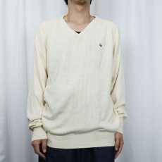 画像2: 80's Christian Dior USA製 ロゴ刺繍 Vネック アクリルニットセーター L (2)