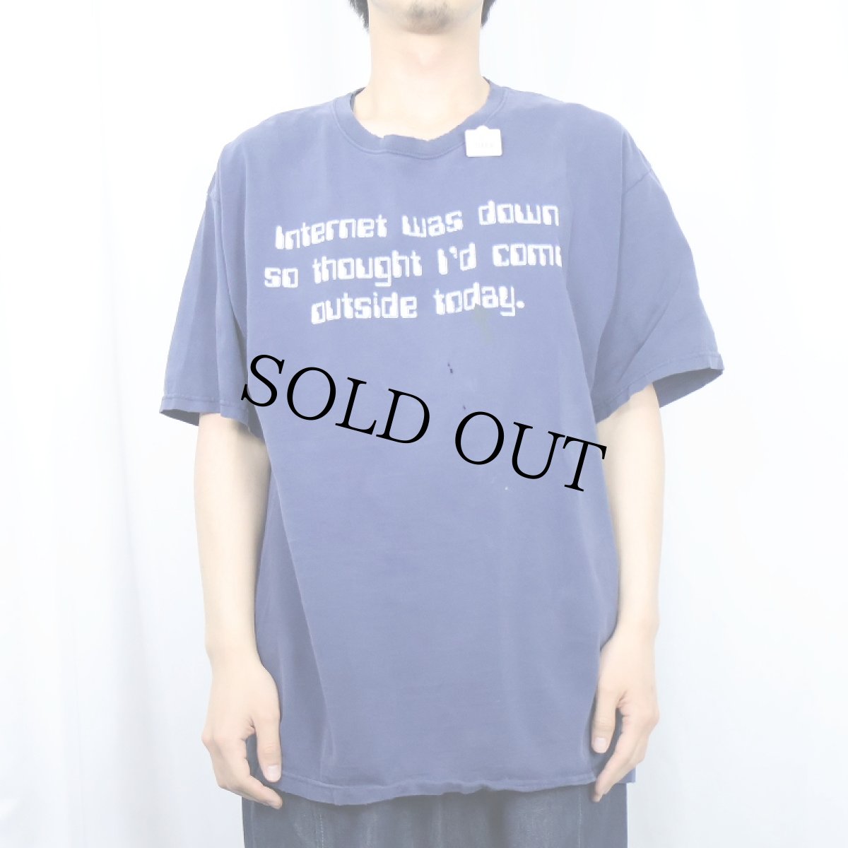 画像2: 90's "Internet was down..." メッセージプリントTシャツ NAVY XL (2)