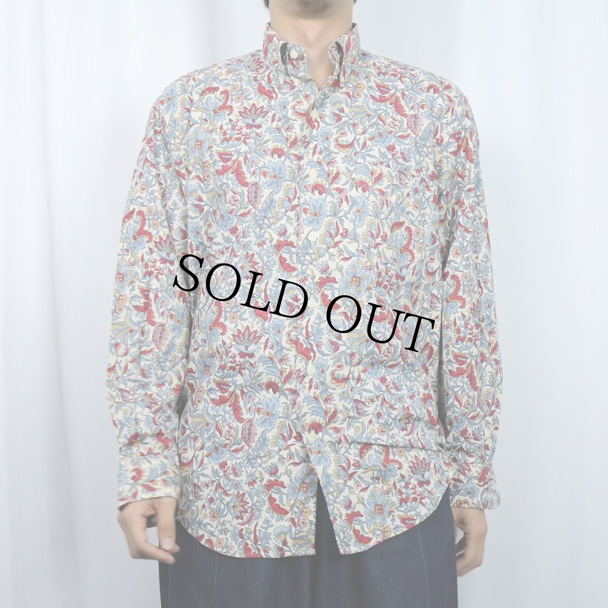 画像2: 90's BANANA REPUBLIC 総柄 コットンボタンダウンシャツ S (2)