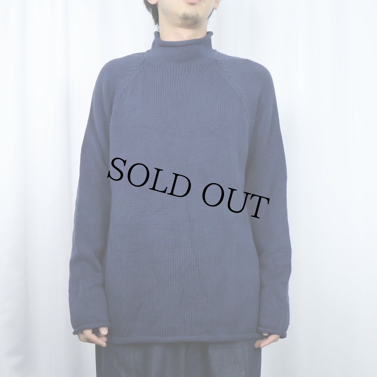 画像2: 90's J.CREW ロールネック コットンニットセーター NAVY M (2)