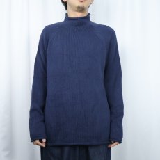 画像2: 90's J.CREW ロールネック コットンニットセーター NAVY M (2)