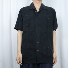 画像2: 90's MONTE CARLO リネン×レーヨン キューバシャツ BLACK S (2)