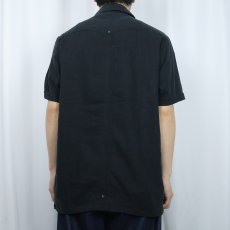 画像3: 90's MONTE CARLO リネン×レーヨン キューバシャツ BLACK S (3)