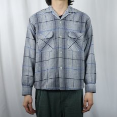 画像2: 60〜70's チェック柄 ウールオープンカラーシャツ (2)