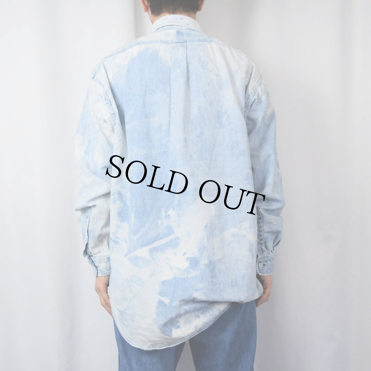 画像3: Ralph Lauren "BLAIRE" ロゴ刺繍 ブリーチ加工 デニムボタンダウンシャツ M (3)