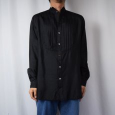 画像2: 70's Neiman-Marcus プリーツデザイン シルクドレスシャツ BLACK M (2)