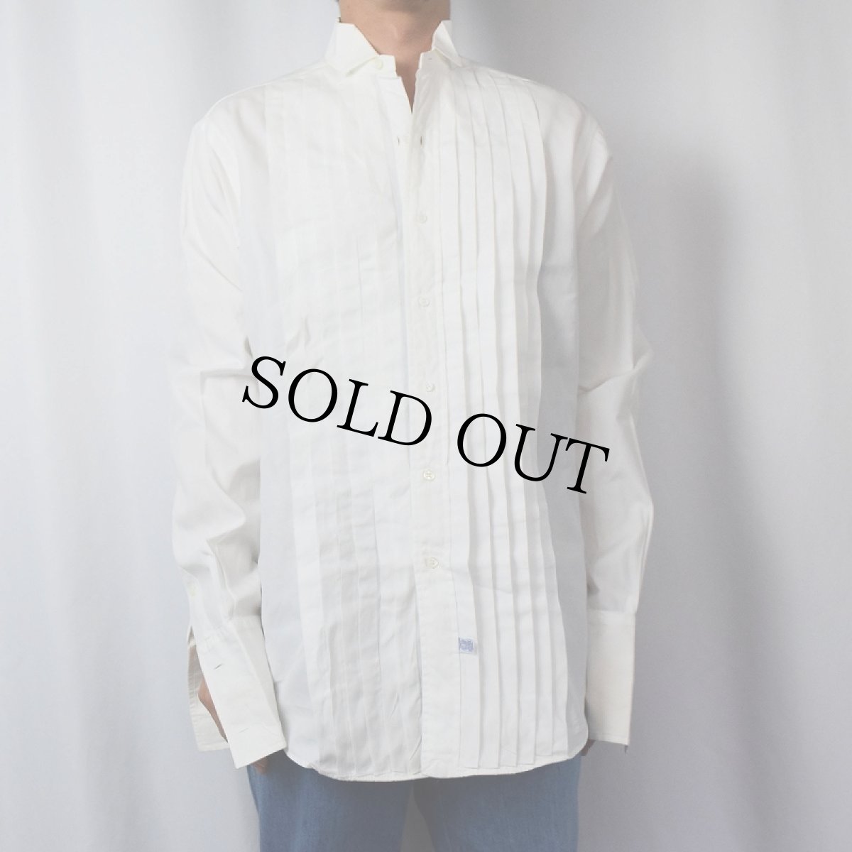 画像2: 90's POLO Ralph Lauren ダブルカフス&プリーツデザイン コットンドレスシャツ SIZE15-34 (2)