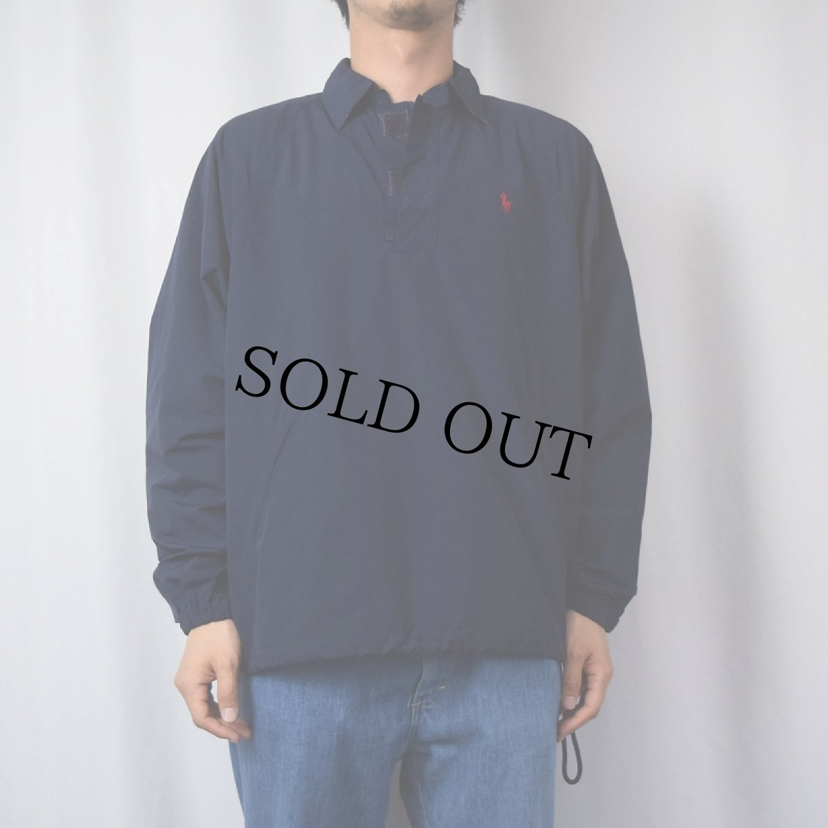 画像2: Ralph Lauren ロゴ刺繍 ナイロンプルオーバージャケット NAVY M (2)