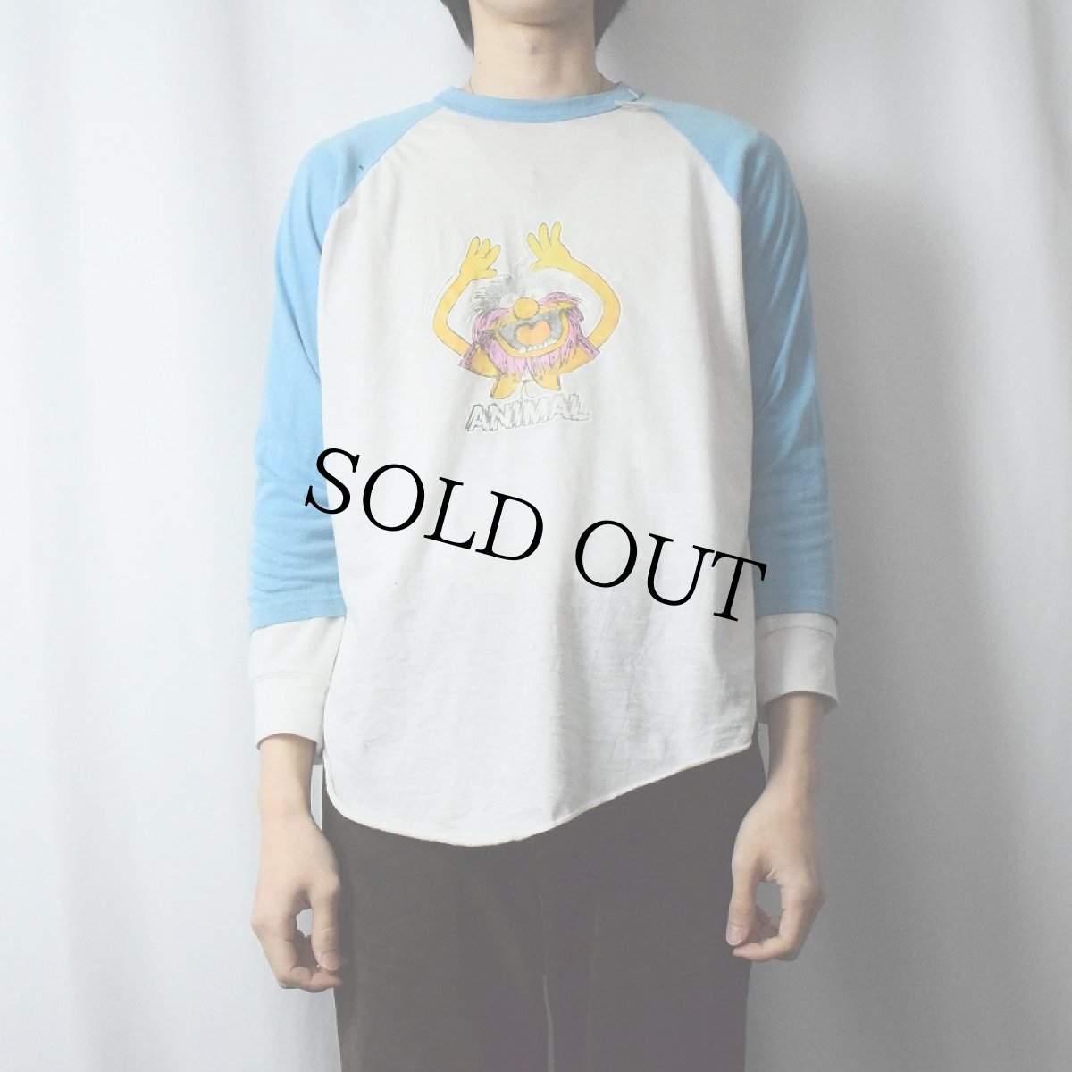 画像2: 70's USA製 セサミストリート キャラクタープリント ラグランTシャツ XL (2)