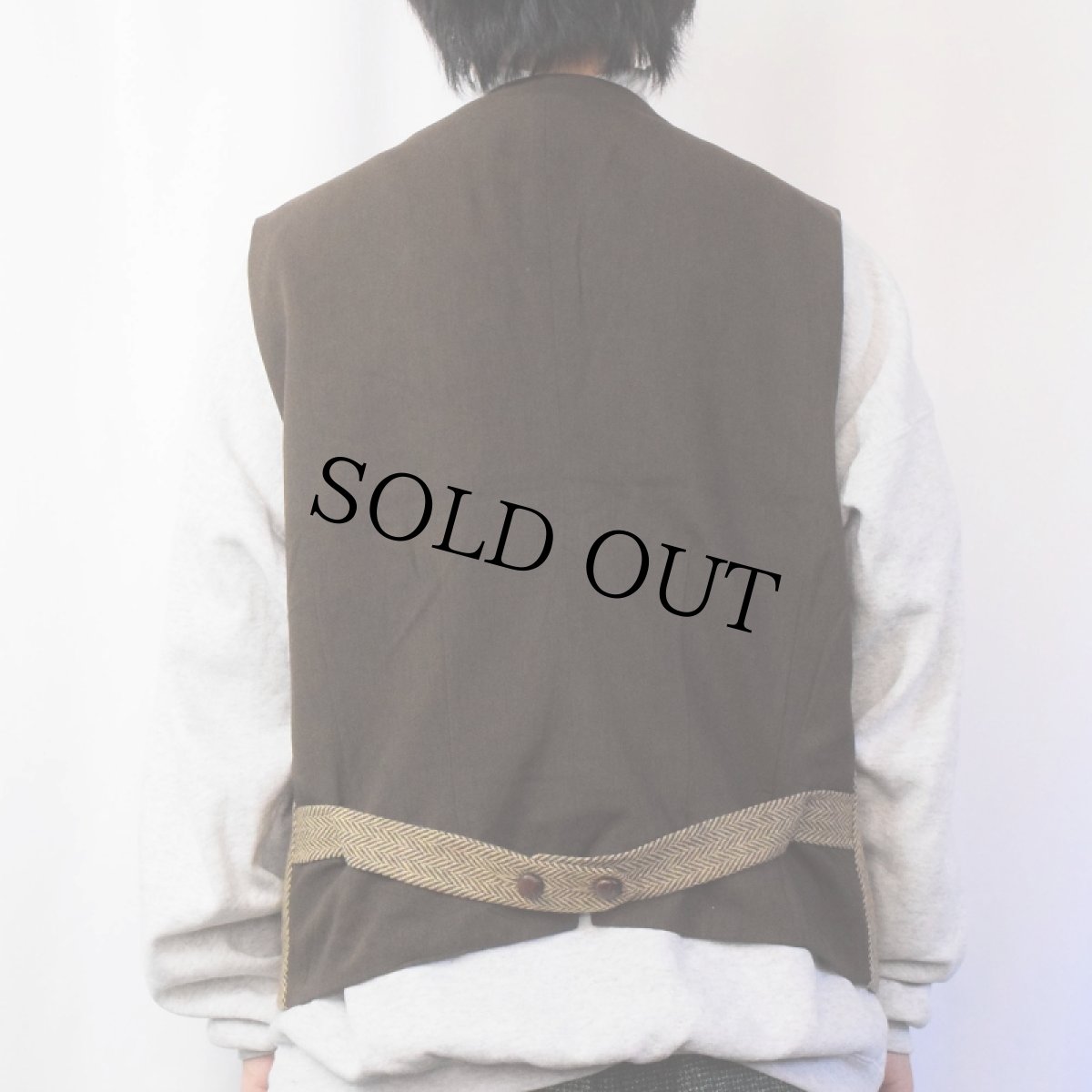 画像4: 90's BANANA REPUBLIC ヘリンボーン織 ツイードサファリベスト XL (4)