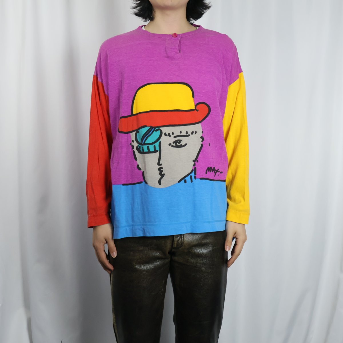 画像3: 80's NEO MAX "PETER MAX SIGNATURE SERIES" アート柄 ヘンリーネックロンT M (3)