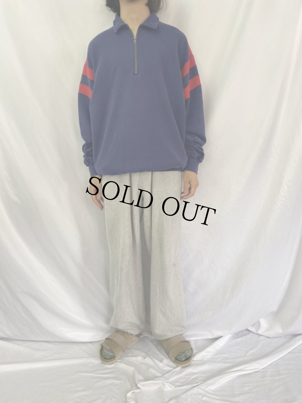 画像2: 90's〜 POLO Ralph Lauren 袖ラインデザイン ハーフジップスウェット L (2)