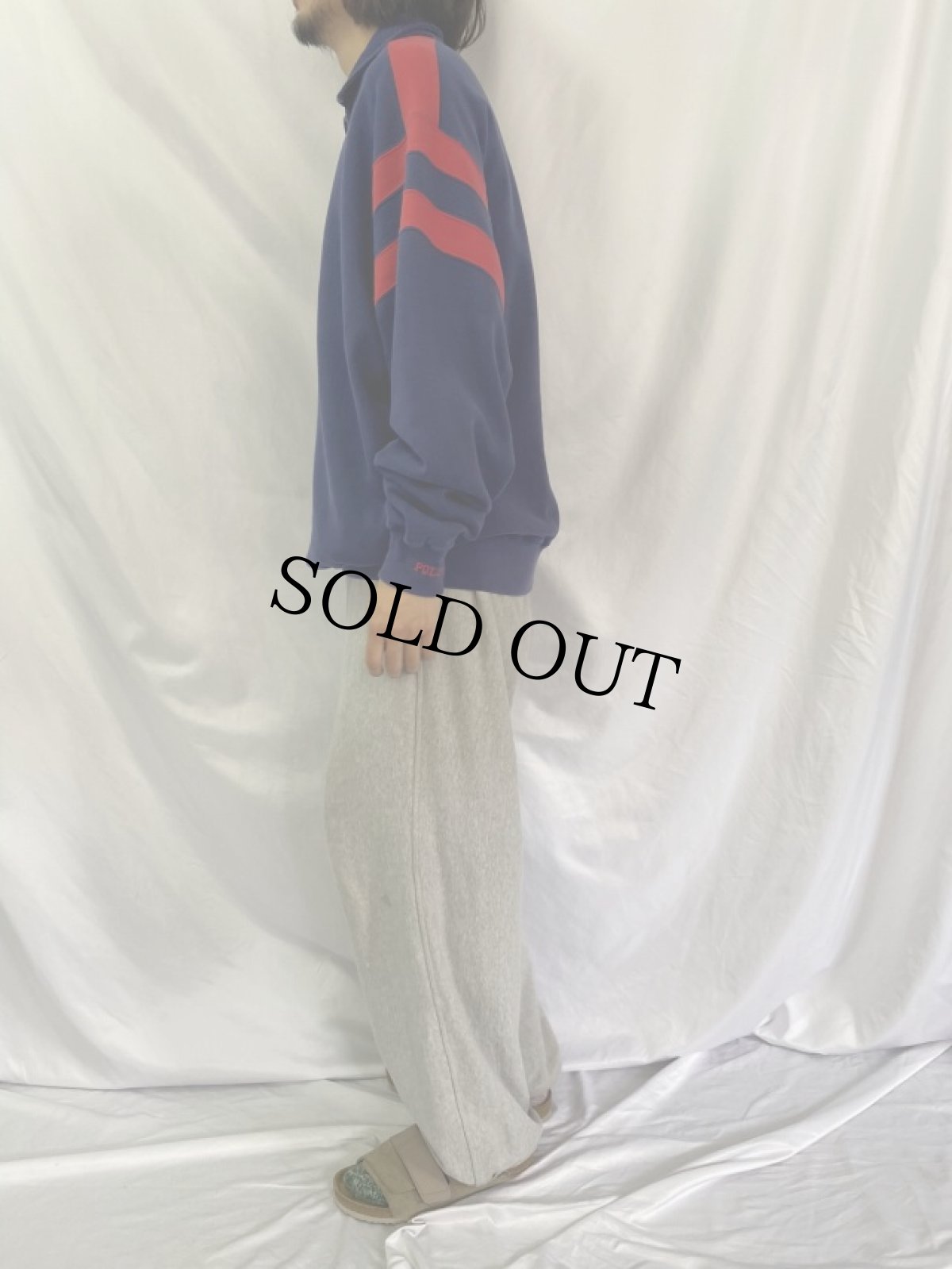 画像3: 90's〜 POLO Ralph Lauren 袖ラインデザイン ハーフジップスウェット L (3)