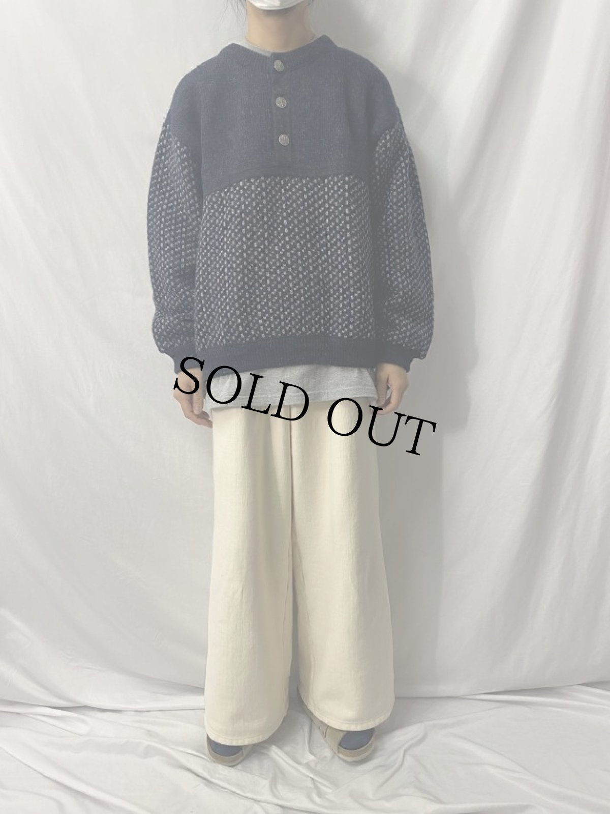 画像2: 70〜80's L.L.Bean NORWAY製 バーズアイ柄 プルオーバーニットセーター L (2)