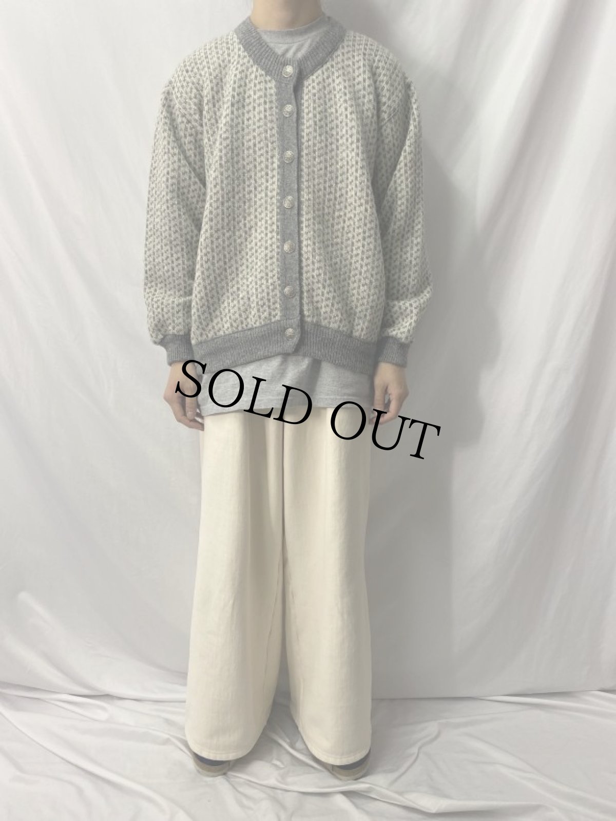 画像2: 70〜80's L.L.Bean NORWAY製 バーズアイ柄  ニットカーディガン L (2)