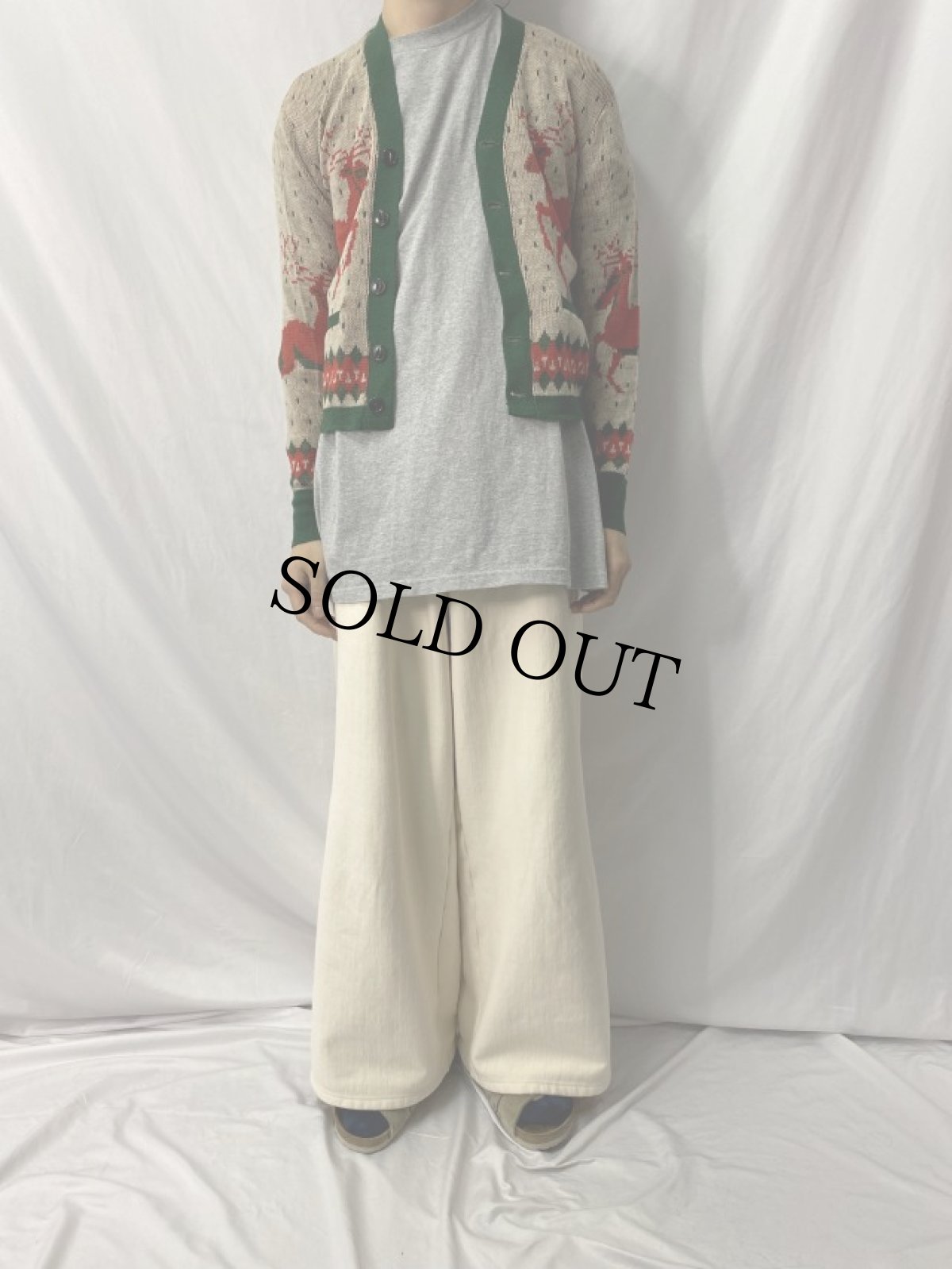 画像3: 50〜60's トナカイ柄 ジャガードニットカーディガン (3)