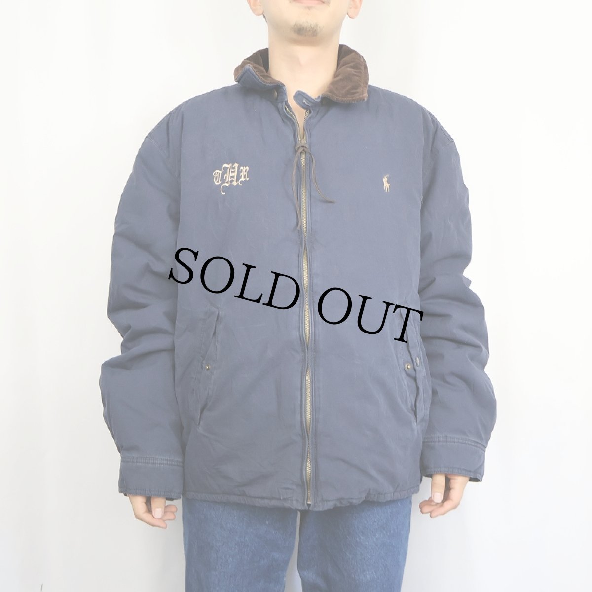 画像2: POLO Ralph Lauren "THR" ロゴ刺繍 中綿入り コットンスイングトップ NAVY XXL (2)