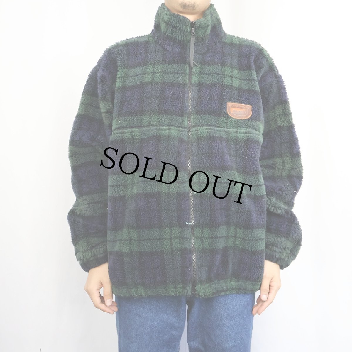 画像3: 90's POLO SPORT Ralph Lauren "RL-PS" ブラックウォッチチェック柄 ボアフリースジャケット L (3)
