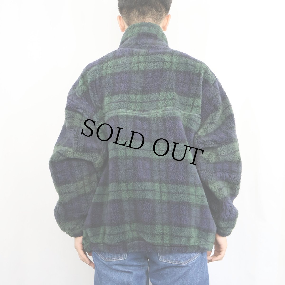 画像4: 90's POLO SPORT Ralph Lauren "RL-PS" ブラックウォッチチェック柄 ボアフリースジャケット L (4)