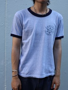 画像1: 70's CAPITAL COLUMBUS OHIO 染み込みプリントリンガーTシャツ M (1)