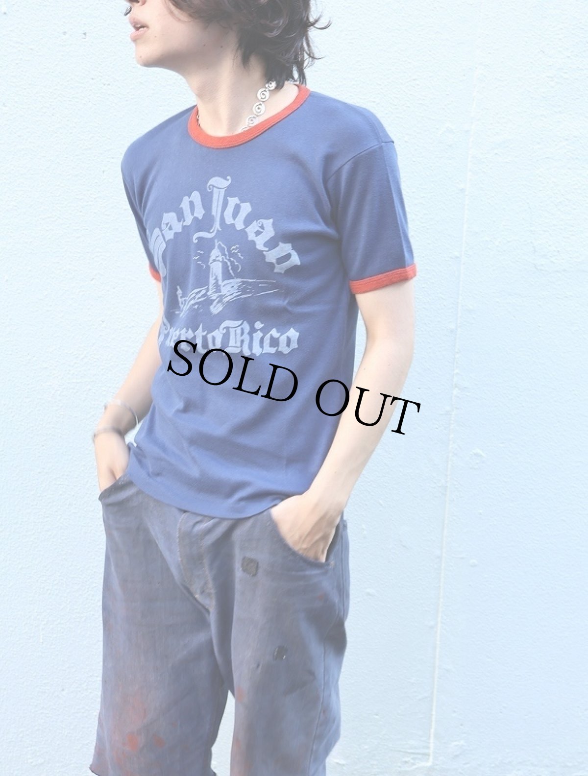 画像1: 70〜80's Di Cani "San Juan Puerto Rico" プリントリンガーTシャツ M (1)