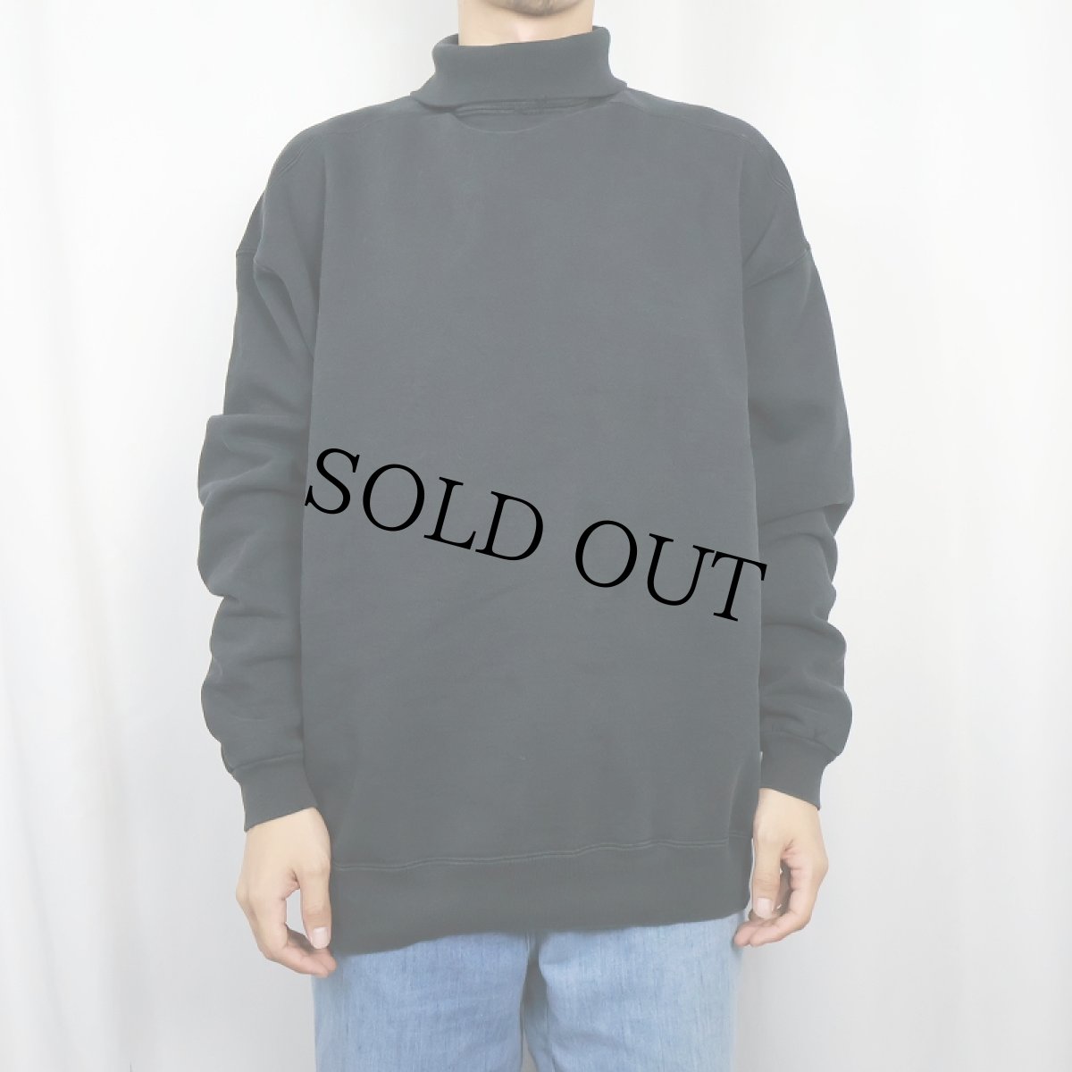 画像2: 90's LANDS' END USA製  タートルネック無地スウェット BLACK L (2)