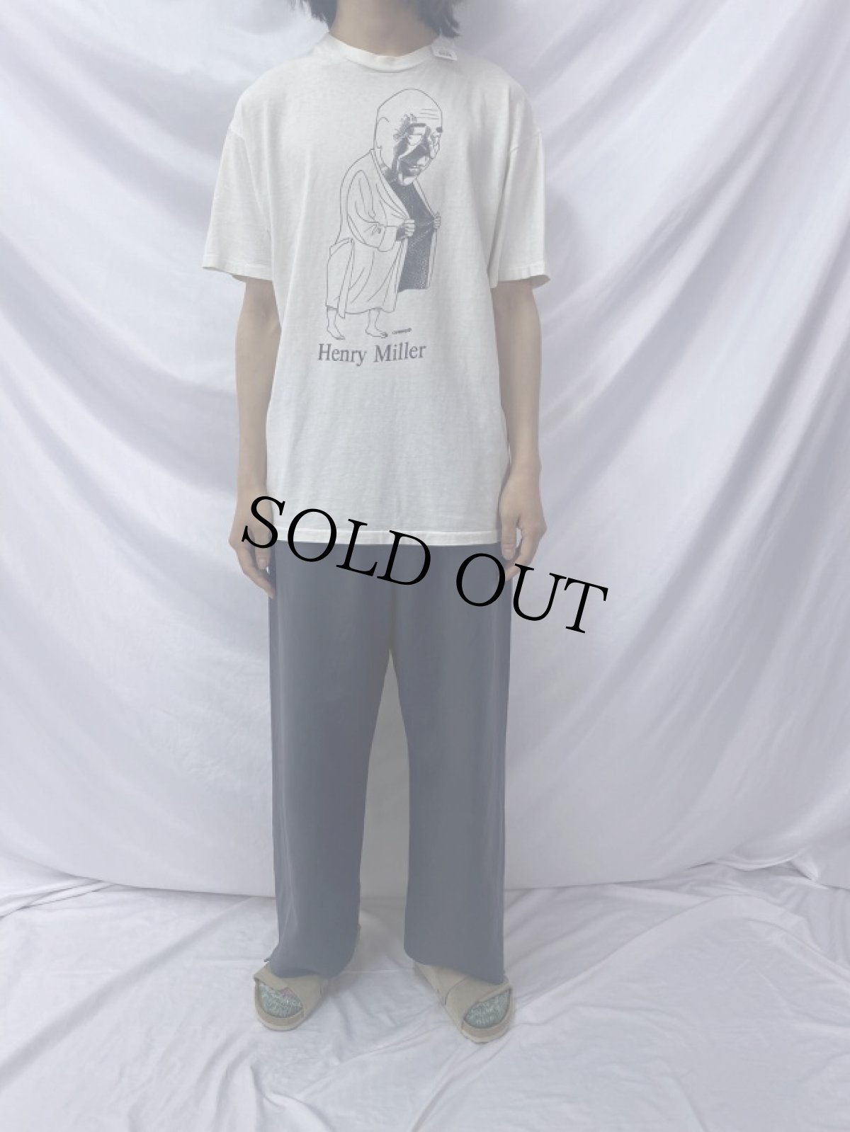 画像2: 90's Henry Miller 小説家イラストTシャツ XL (2)