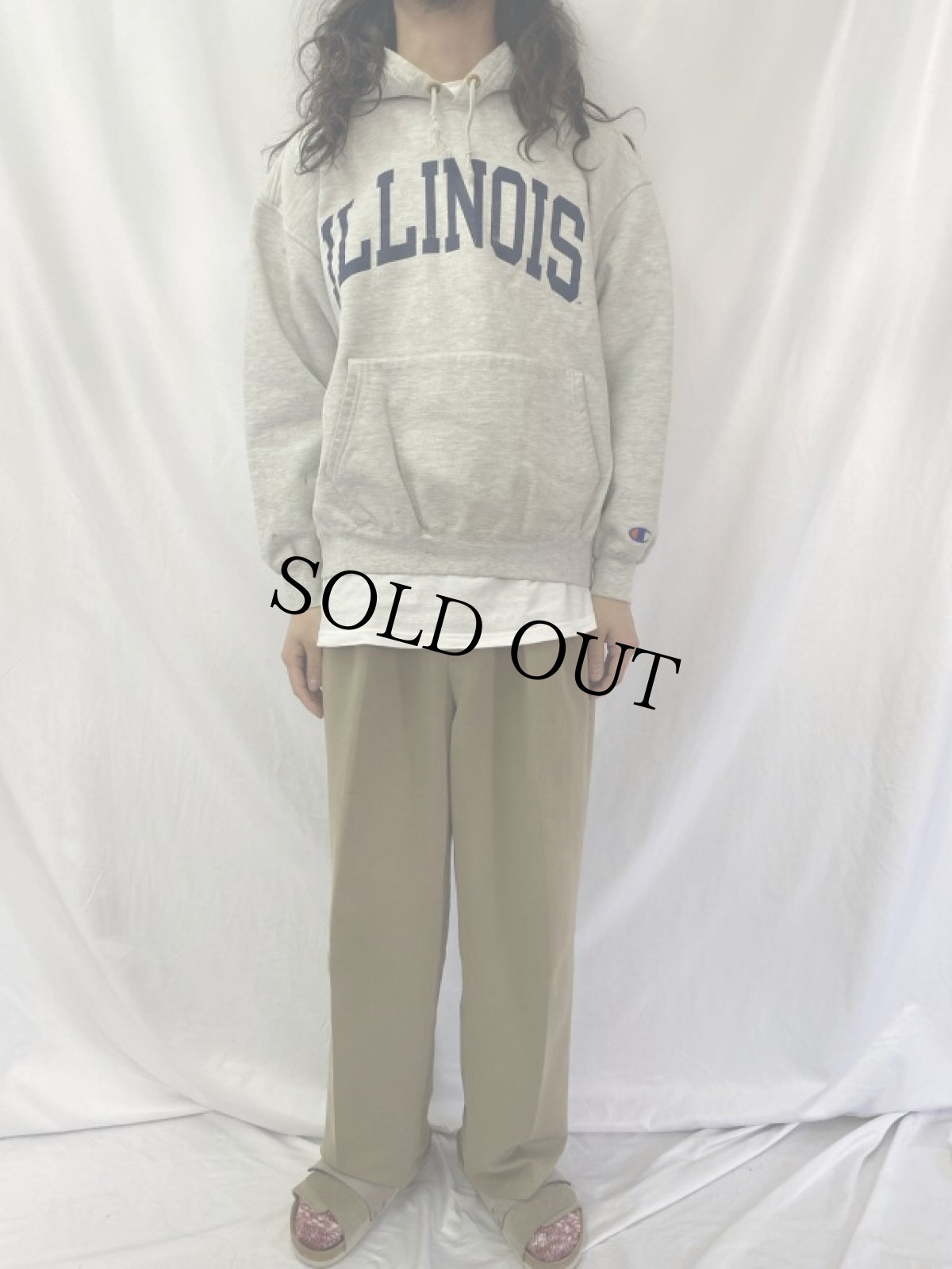 画像2: 90's Champion THE BIG HEAVY USA製 "ILLINOIS" スウェットフーディ L (2)