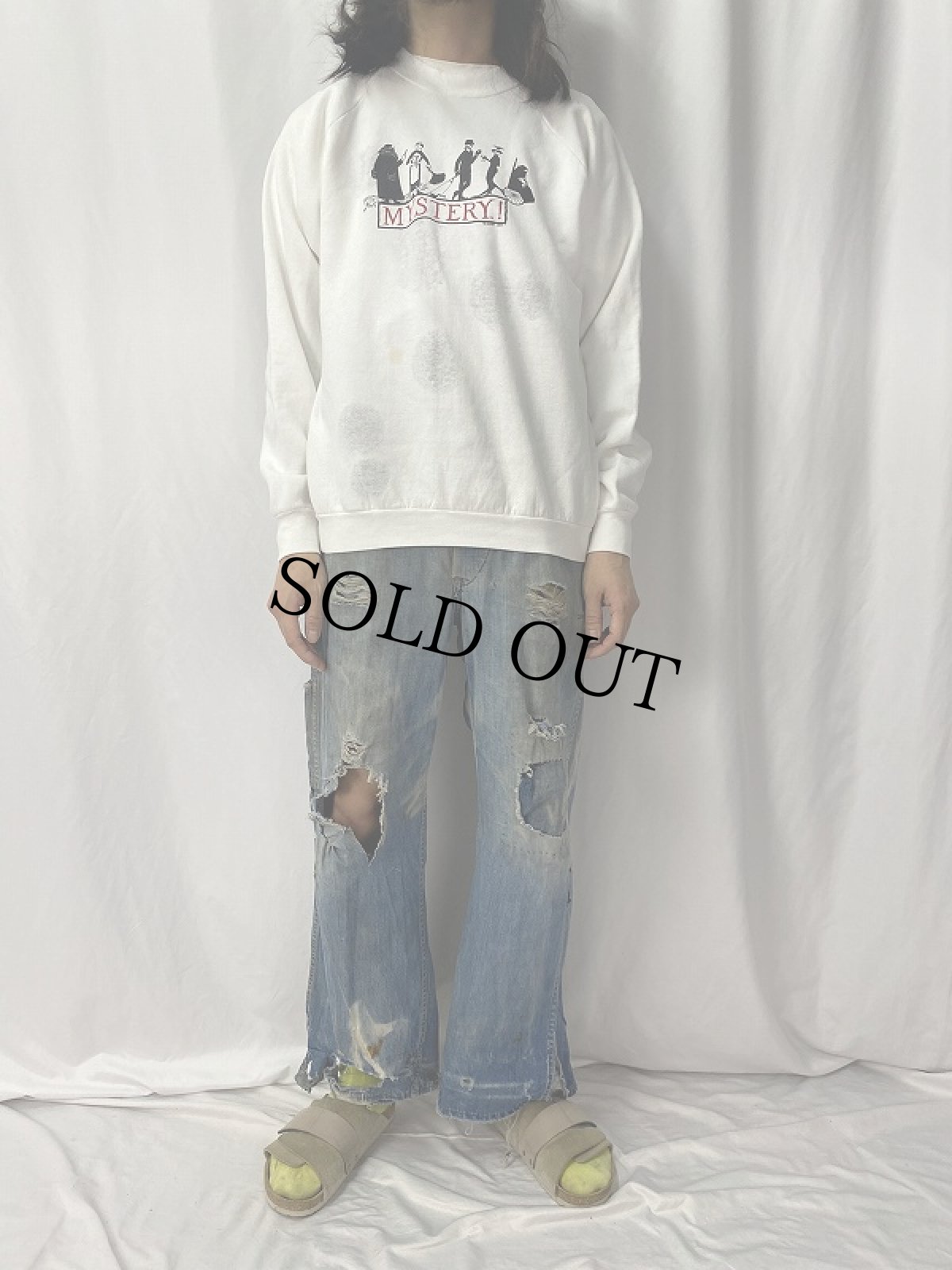 画像2: 90's Edward Gorey "MYSTERY!" USA製 イラストプリントスウェット XL (2)