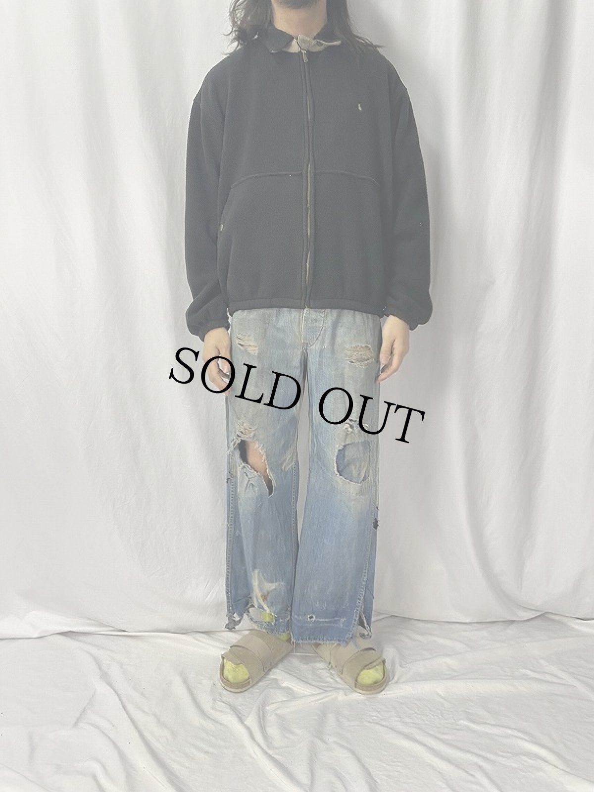 画像2: 90's POLO Ralph Lauren USA製 ロゴ刺繍 フリーススウィングトップ L BLACK (2)