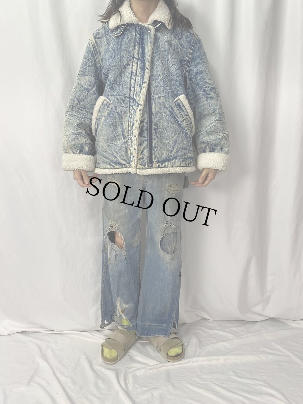 画像2: 80's INNER VIEW B-3TYPE ケミカルウォッシュ デニムボアジャケット M (2)