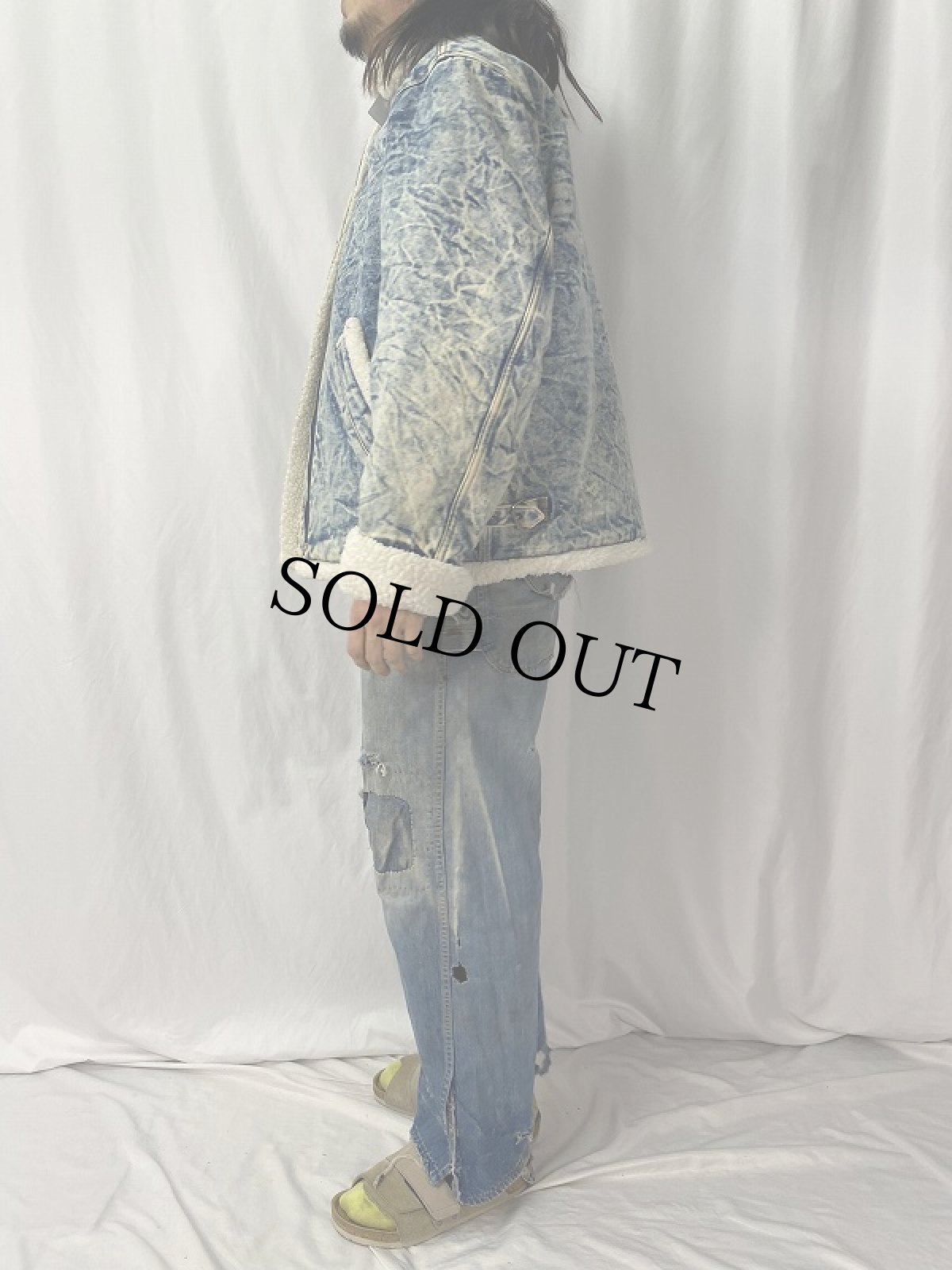 画像3: 80's INNER VIEW B-3TYPE ケミカルウォッシュ デニムボアジャケット M (3)